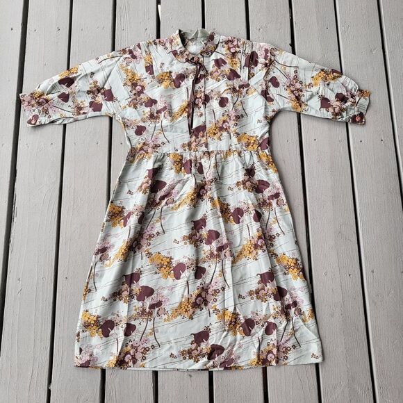 Women's Vintage Floral Print 3/4 Sleeve A-Line Dress Retro Mod Kitsch - Picture 1 of 10